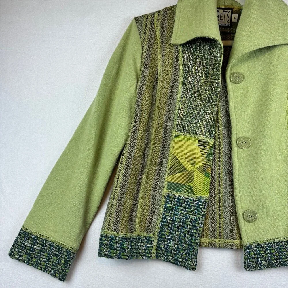 Vintage Bets by Canvasback Patchwork Wool Jacket Womens Medium Green Mixed Media
